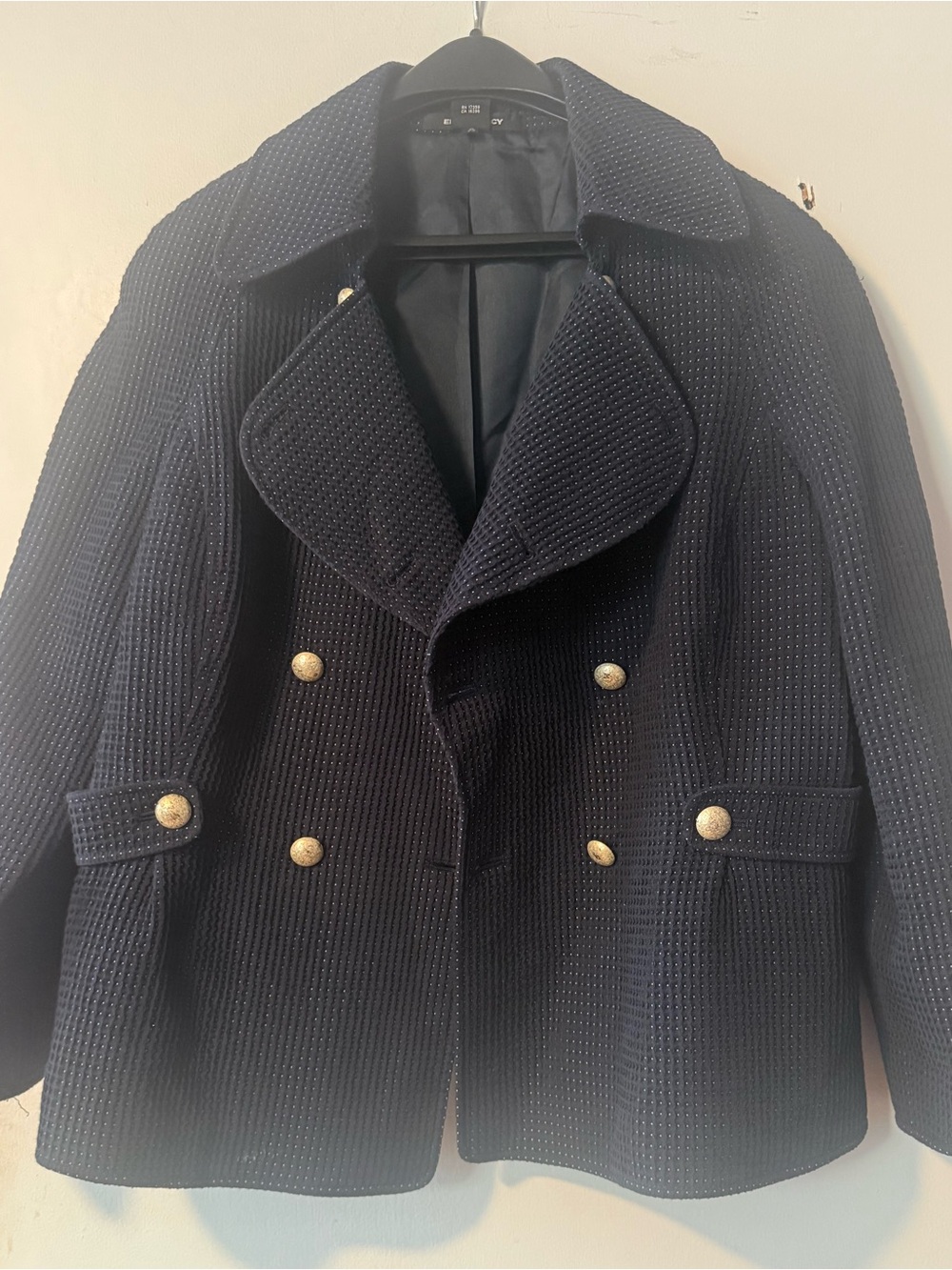 Ellen Tracy Women’s Navy Double-Breasted Textured Peacoat